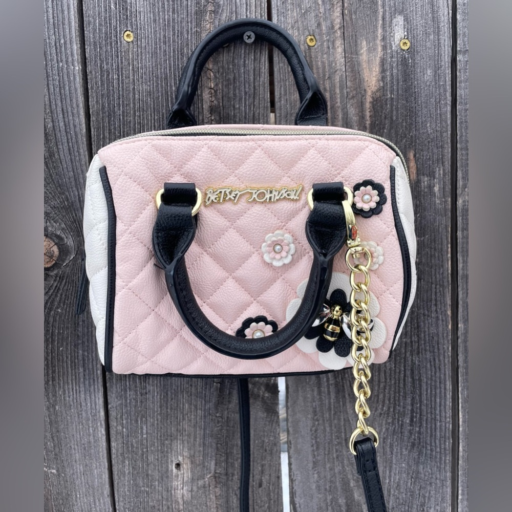 Betsey Johnson Pink Quilted Crossbody Bag.